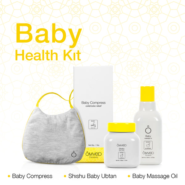 Omved Baby Health Kit with baby bib compress, Shishu baby ubtan, Baby massage oil